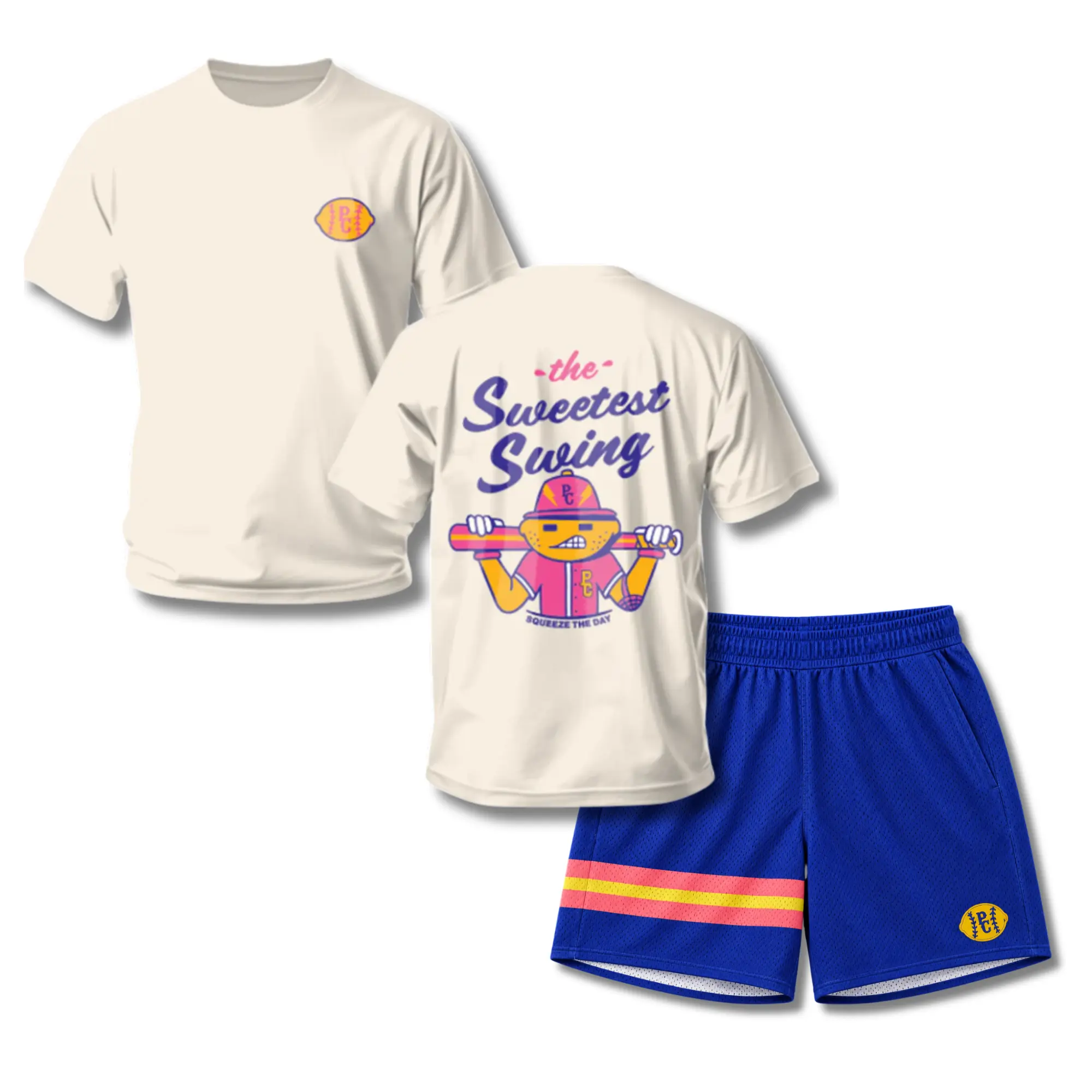 Plate Crate - Creme Lemonade Youth Tee & Blurple Lemonade Mesh Shorts Set | Summer Athletic Baseball Outfit for Youth & Adults