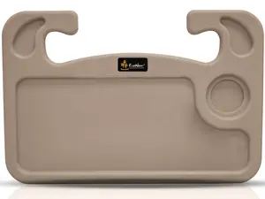 EcoNour 2 in 1 Car Steering Wheel Desk Beige Dual-Sided ABS Tray with Cup & Pen Holder Compact Portable for Laptops Eating Work Travel