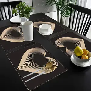 Simple Black Placemats, 12*18 Inch Linen Rectangular Table Mats, Heart Design Table Mats, Anniversary Decorations, Romantic Love Table Mats, Holiday Decorations, Weddings, Parties, Kitchen and Dining Room Decoration Table Mats