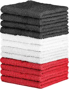 QUBALINENZ 100% Cotton Wash Cloth Set - Pack of 12 Flannel Face Cloths, Highly Absorbent and Soft Feel Fingertip Towels
