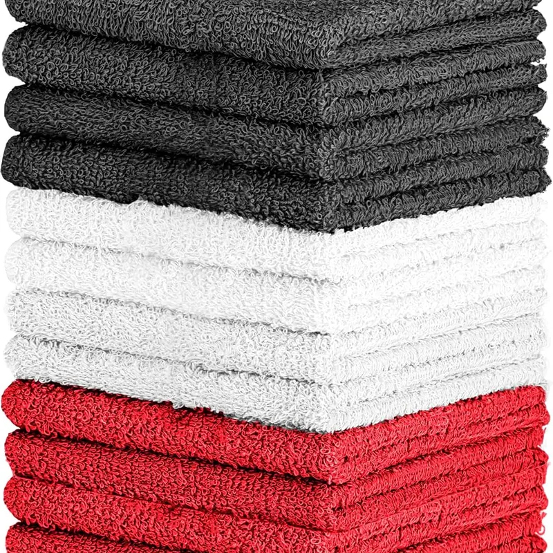 QUBALINENZ 100% Cotton Wash Cloth Set - Pack of 12 Flannel Face Cloths,Light Weight, Highly Absorbent and Soft Feel Fingertip Towels