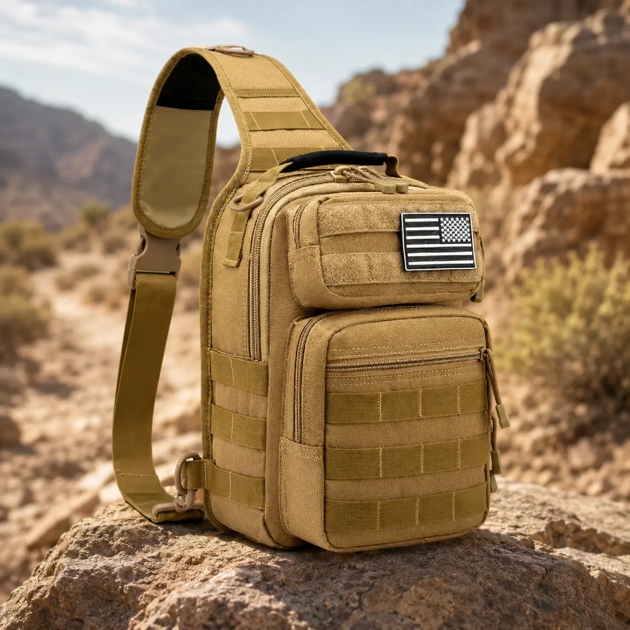 Tactical Sling Bag Backpack Military Rover Shoulder Sling Pack Small EDC Crossbody Chest Bag for Men With USA Flag Patch【shipping from US 】 Durable Water Resistant Carrying Wallet Molle