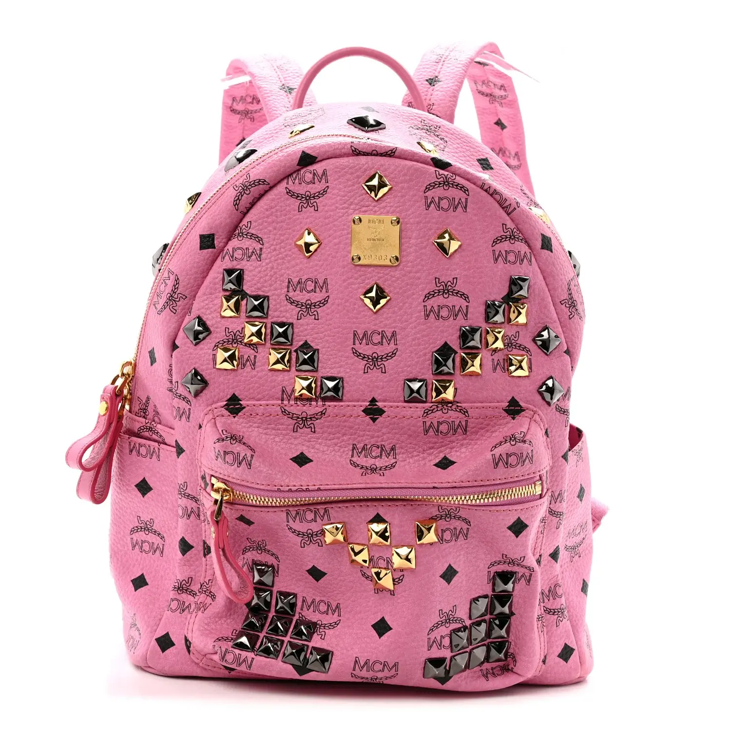 Pre-owned MCM Visetos Coated Canvas Backpacks Visetos Studded Small Stark M Backpack Pink