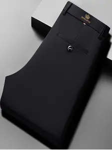 Men's Embroidered Loose Straight Leg Elastic Formal Pants, Anti-Wrinkle Comfortable Business Trousers for Casual and Formal Occasions, Business Attire Clothes