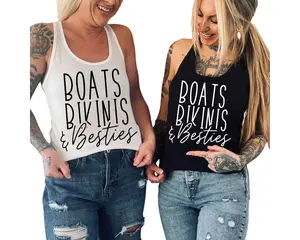 Boats Bikinis And Besties Racerback Tank Top, Bachelorette Party Tank Top for Bridesmaids and Bridal Trips, Matching Girls Trip Shirt, Beach Vacation Tank