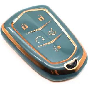 Key Fob Cover Compatible with Cadillac ATS SRX CT6 CTS XT5 XTS XT4 XT6 CT4 Escalade ESV Smart 5 Buttons TPU Remote Keyless Key Fob Case Protection Shell Accessories, Blue Gray