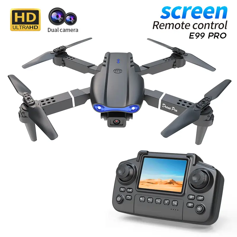 E99 Pro Screen Control Drone 4K Dual Camera Foldable Quadcopter Optical Flow Hover FPV RC Aircraft For Beginners Outdoor Aerial Photography Toy Gift