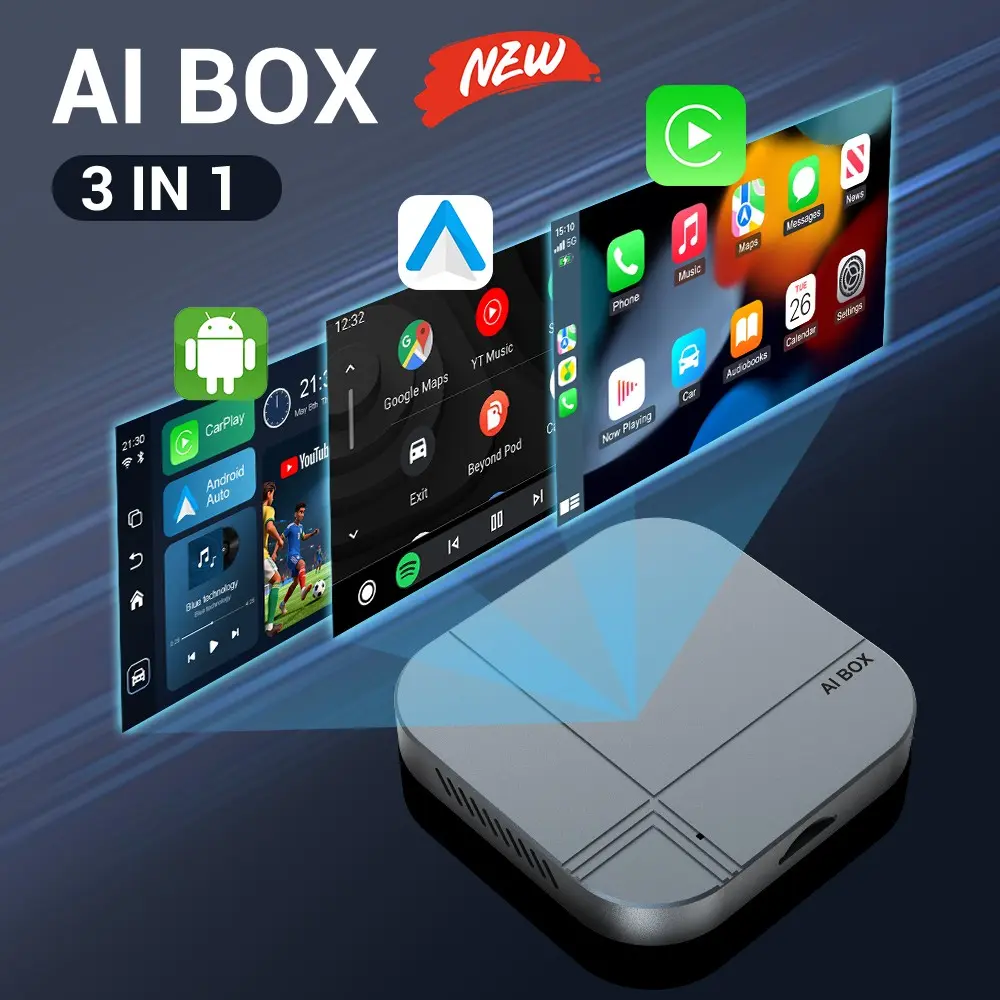 AI Box Wireless CarPlay & Auto Adapter, Carplay Car Stereo - Plug & Play, Dual-Band WiFi, Bluetooth 5.0, 4K Video Support, Android 12.0 System, Compatible with Factory CarPlay & Android Auto, Upgraded Wireless CarPlay （2GB RAM+16GB ROM）