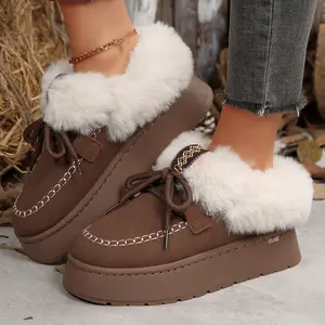 Women's Warm Snow Boots Trendy Plush-Lined Lace-Up Mini Snow Boots Indoor Outdoor Shoes for Cold Weather