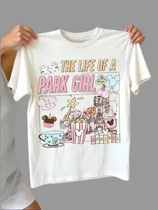 The Life Of A Park Girl Women's Graphic Tee – 100% Cotton Loose Fit Short Sleeve T-Shirt – Aesthetic Theme Park Essentials Outfit for Besties – Comfortable Daily Streetwear