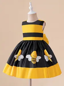 6 Months to 3 Years Yellow Bee Print Cartoon Cosplay Costume Fancy Carnival Bow Kids Clothes Child Princess Baby Girls Toddler Summer Dress Ball Gown Toddle Cocktail Dress for all Season