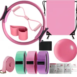 10-Piece Pilates Fitness Set with Mat, Ball, Resistance Bands & Ring. Pink-purple, with carry bag, ideal for home full-body workout for all levels. Home Pilates Equipment
