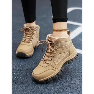 Women’s fashionable lace-up mid-calf boots; casual, breathable, comfortable hiking shoes; outdoor sports shoes for daily wear; hiking-style shoes