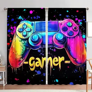 Game Controller Pattern Door Curtain, 1 Set Colorful Video Game Controller Printed Door Curtain, Home Decoration Curtain, Home Decor for Living Room Bedroom