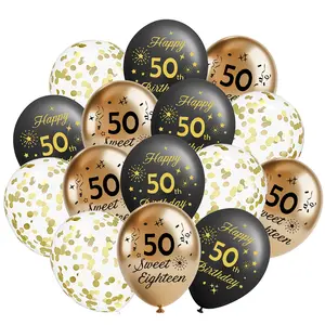 24pcs Birthday Balloons, 12inch Black Gold Number 50 Latex Balloons, With Confetti Balloons, for Engagement, Wedding, Bridal Shower, Room Decoration, Indoor and Outdoor Decoration, Graduation Ceremony
