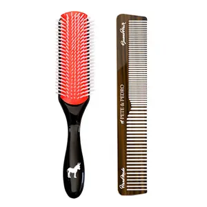 Classic Hair Brush & Comb Set - 9 Row Styling & Detangling Brush With Retro Acetate Hair Comb | For Shaping, Styling, Blow Drying, Detangling & Defining | Medium To Long Hair & All Hair Types | Anti-Static Bristles, Durable Comb & Signature Grip Design