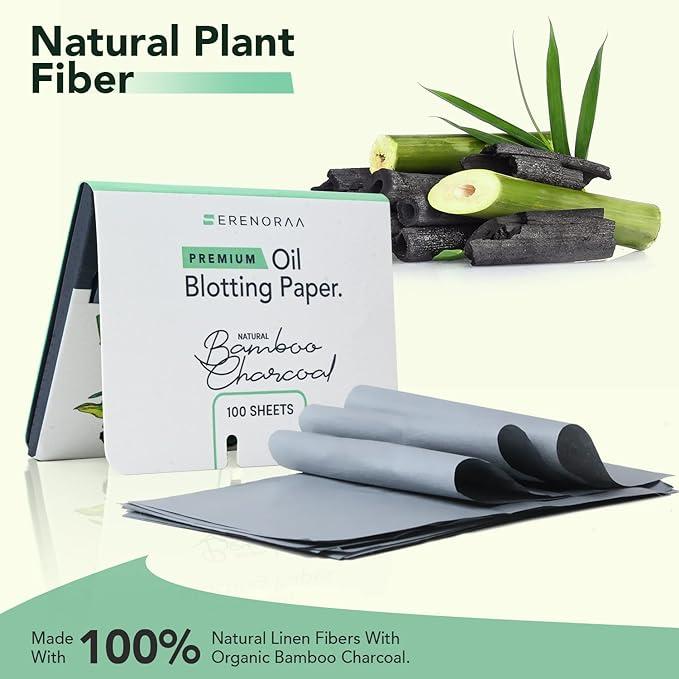 Natural Bamboo Charcoal Oil Blotting Sheets for Face - 3x100 Sheets with Extra Large 5x3" Thick Blotting Paper for Oily Skin - Dispensable Portable Pack - Reduce Skin Acne - Makeup Friendly Gentle Exfoliate