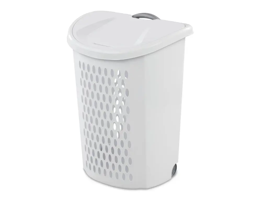 Ultra Wheeled Hamper Plastic Laundry Hamper with Handle for Easy Transport White with Perforated Design