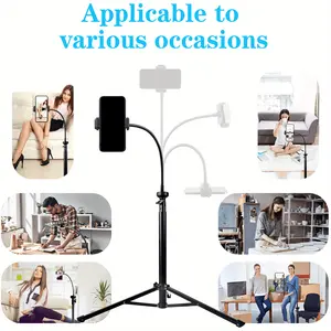 Mobile Tripod 57" with Cell Phone Stand, 15" Gooseneck for iPhone, Aluminum Tripod for Video Recording, Travel  Selfie Cellphone Vlogging Kit Smartphone