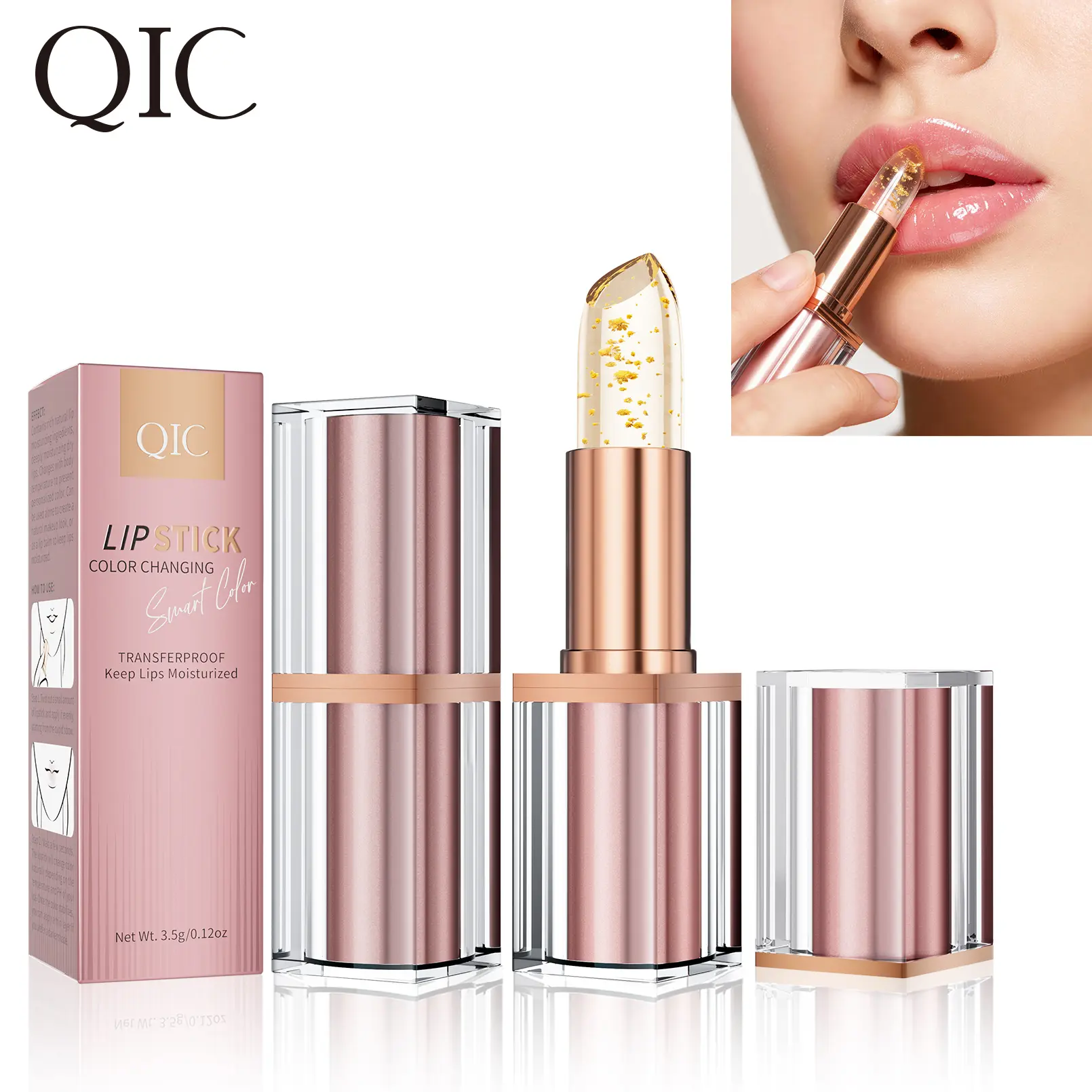 qic Transferproof Color-Changing Lipstick, GoldFoil PH Lipstick, Smudge-Proof Glossy Lip Glowfor All-Day Wear