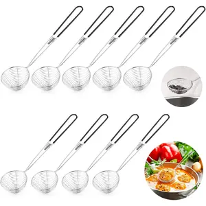 9-Piece Stainless Steel Spider Strainer Spoon Set – Small Wire Skimmers/Colanders with Handles for Hot Pot, Tortellini, and Meatballs