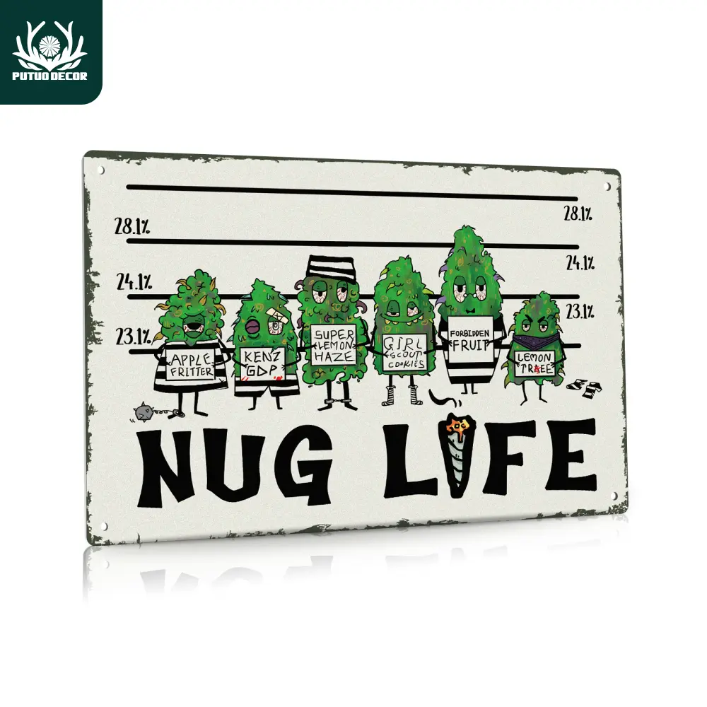 Vintage Metal Tin Sign, Nug Life Sign, Wall Art Decor For Home Dormitory Man Cave Living Room Bedroom, 7.8X11.8 Inches