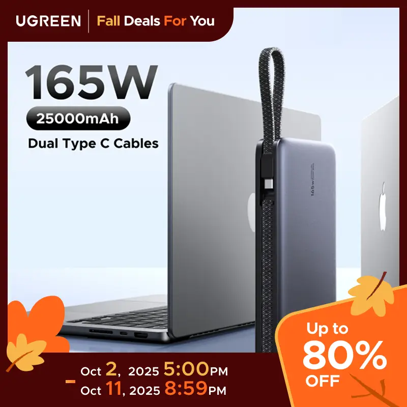 UGREEN 25000mAh PD145W PowerBank, 20000mAh PD100W Powerbank Fast Charging with Type C Cable for iPhone 17 16 Pro Max Chargeable Smartphone Accessories