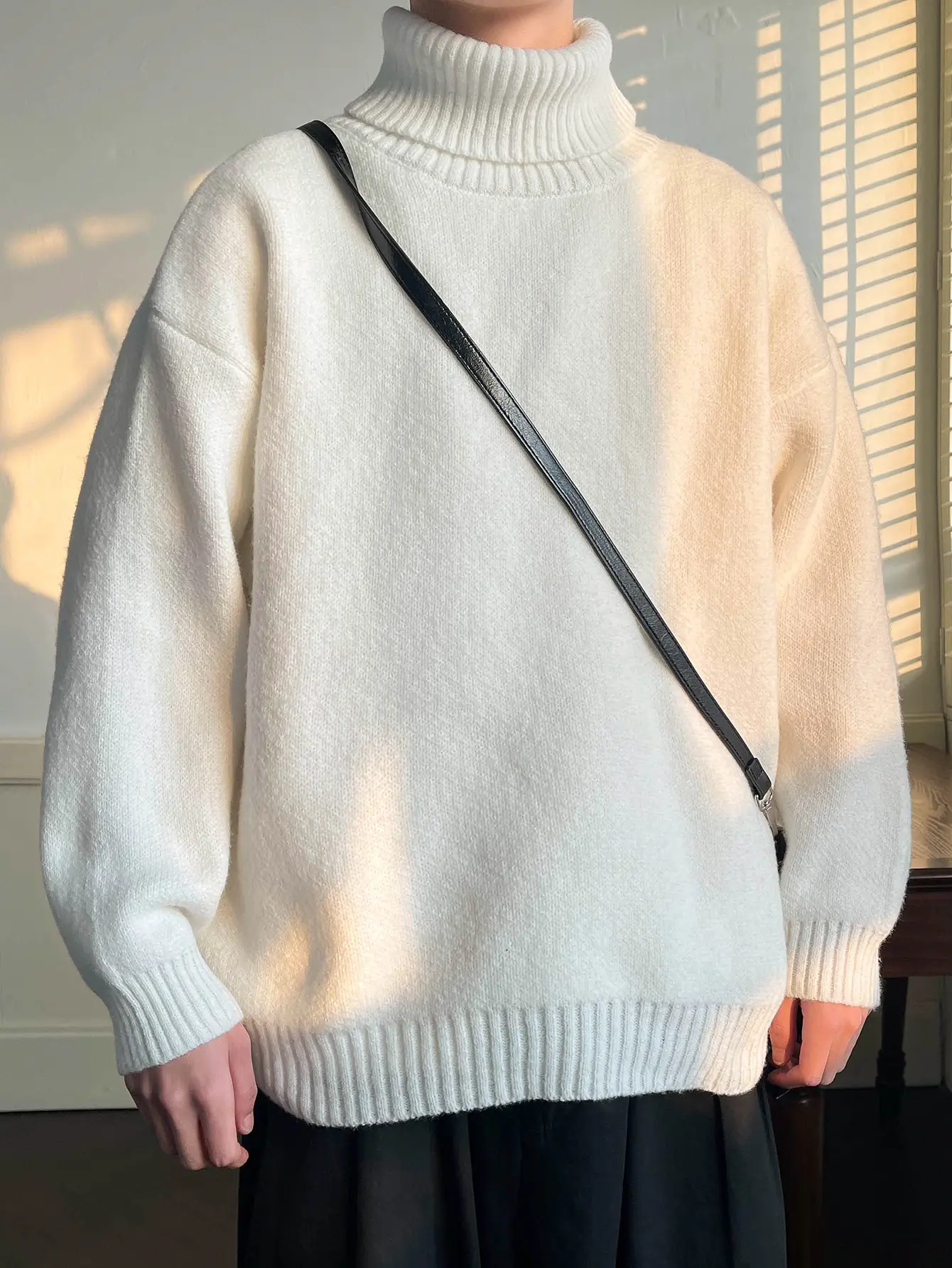 Men's Loose Fit Turtleneck Sweater Casual Twisted Knitted Pullover Sweaters Knitwear Menswear