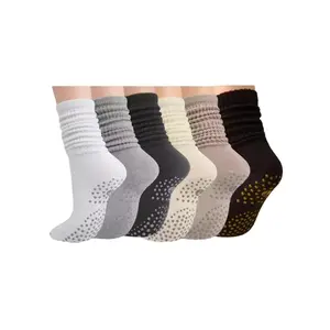 6 Pairs Women's Mid-Calf Elastic Socks Non Slip Breathable Floor Training Socks Stretchy Wearproof Mid Calf Crew Socks Comfortable Indoor Floor Socks for Pilates Fitness Jump Rope Dance Daily Home Workout Training Use