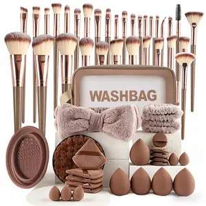 32-Piece Makeup Brush Set, Includes Beauty Blender, Puff, Hairband, Storage Bag, Soft Bristle Brushes for Foundation, Eyeshadow, Blush