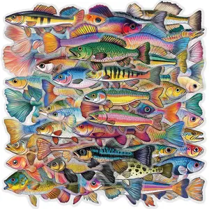 50 Fish Stickers, Transparent PET Material, Graffiti Stickers, Suitable for Suitcases, Phone Cases, Laptops, Helmets, Skateboards, Waterproof Decoration, DIY Creative Stickers