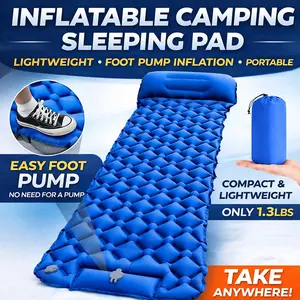 Foot Pump Camping Sleeping Pad – Ultralight 1.3lb Inflatable TPU Air Mattress for Backpacking & Hiking | Portable Tent Sleeping Mat for Camping & Outdoor Travel Portable Airbed