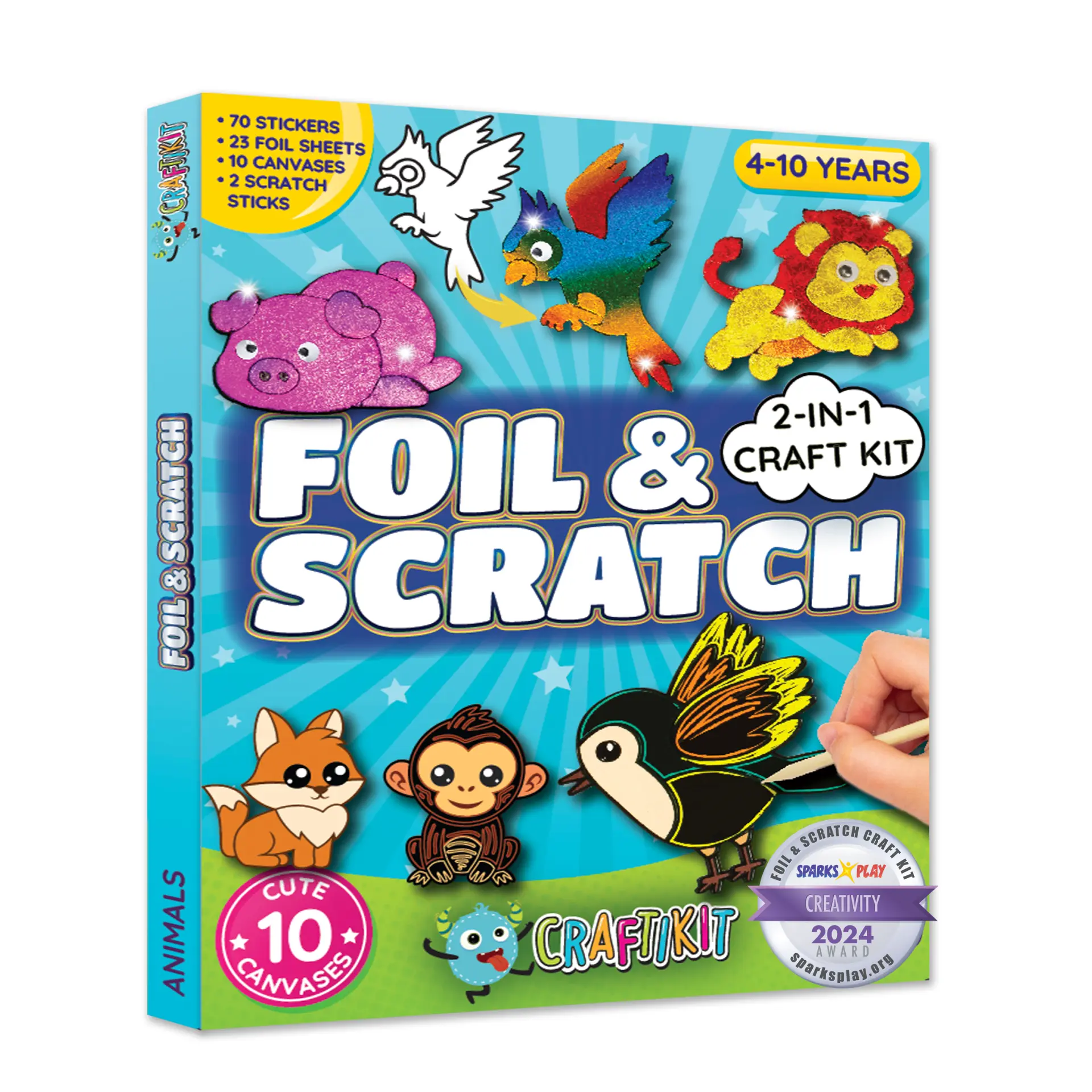 Craftikit Animal Foil & Scratch Art Paper Craft Kit for Kids Ages 4-10 | Screen-Free Arts & Crafts Activity | 10 Scenes, 70+ Stickers, 20+ Foil Sheets | Mess-Free Creative Fun