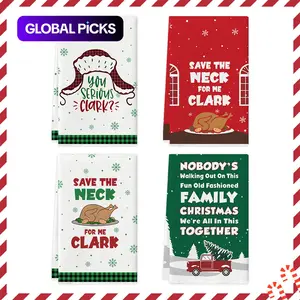 2/4/pcs Christmas Kitchen Towels, Fun Farmhouse Vintage Home and Turkey Printed Pattern Dish Towels, Soft Quick Dry Cleaning Bowl Cloth, Reusable Cleaning Cloths, Christmas Home Decoration Towel Set, Multi functional Kitchen Towels #GLOBAL PICKS