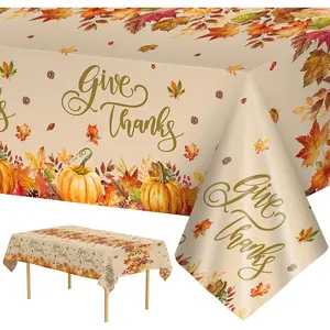3 count Thanksgiving Tablecloth Disposable - Fall Give Thanks Table cloth, Rectangle Plastic Maple Leaf Pumpkin Table Cover for Fall Harvest Thanksgiving Party Decorations Supplies Favors, 54x108 Inch