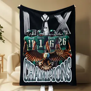 Eagles Champions Blanket, Super Bowl Football Team Design, Cozy Fleece Throw Blanket, Soft Warm Flannel, Ideal for Sports Fans & Game Nights, Soft Comfy Blanket