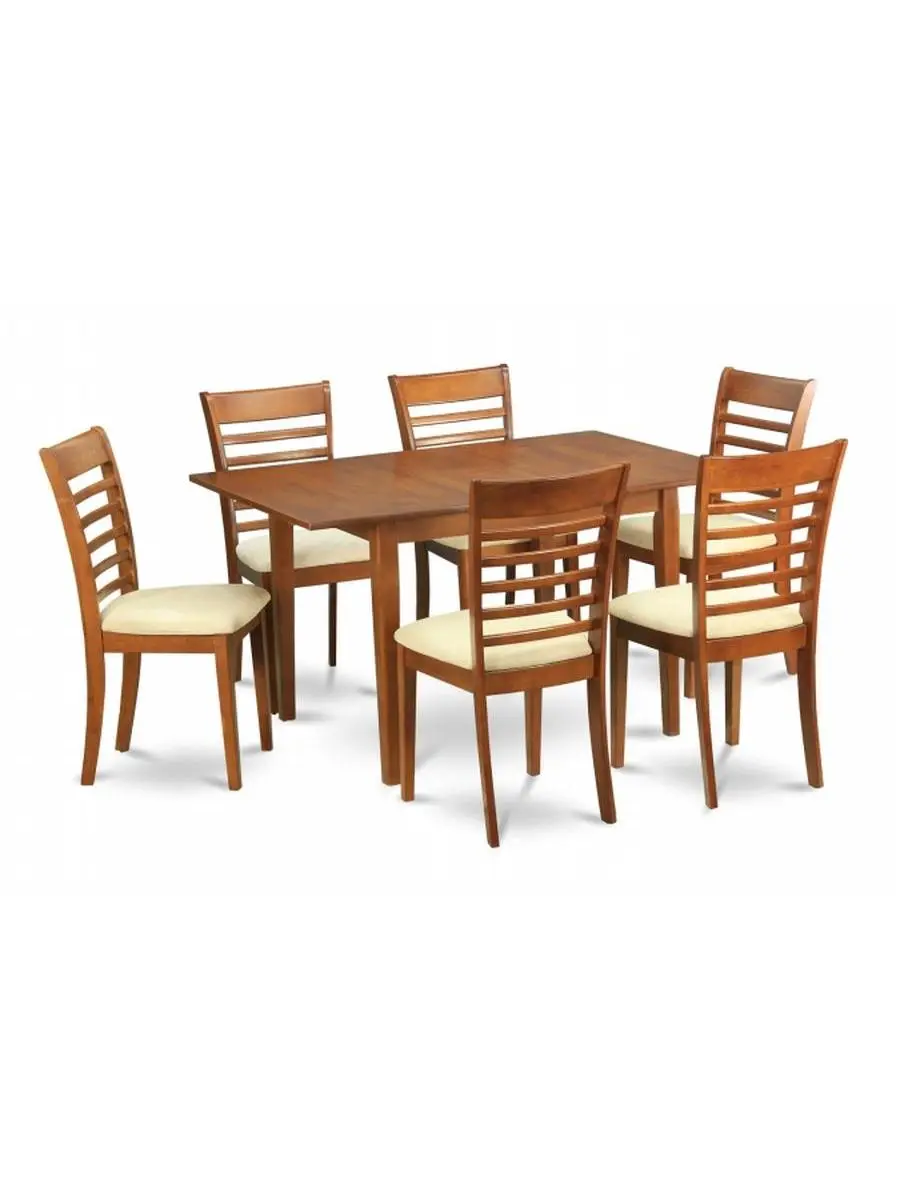 East West Furniture MILA7-SBR-C 7 Piece Kitchen Nook Dining Set-Breakfast Nook and 6 Dining Chairs In Brown