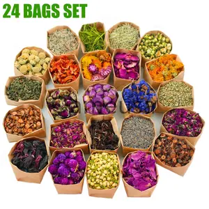 24 Packs Set Dried Flowers,Dried Plants For DIY Aromatherapy Candle Making,Soap Making,Jewelry Making,DIY Handicrafts,Christmas gifts,Mother's Day decorations,Halloween decorations,Forget-me-nots, Jasmine Flowers, Lavender,Chrysanthemums,Roses, Lily,Peony