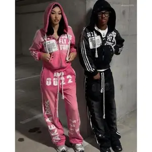 Men’s & Women’s America Vintage Sequin Rhinestone Embroidered Zip-Up Hoodie — Punk Gothic Striped Patchwork Trendy Sweatshirt