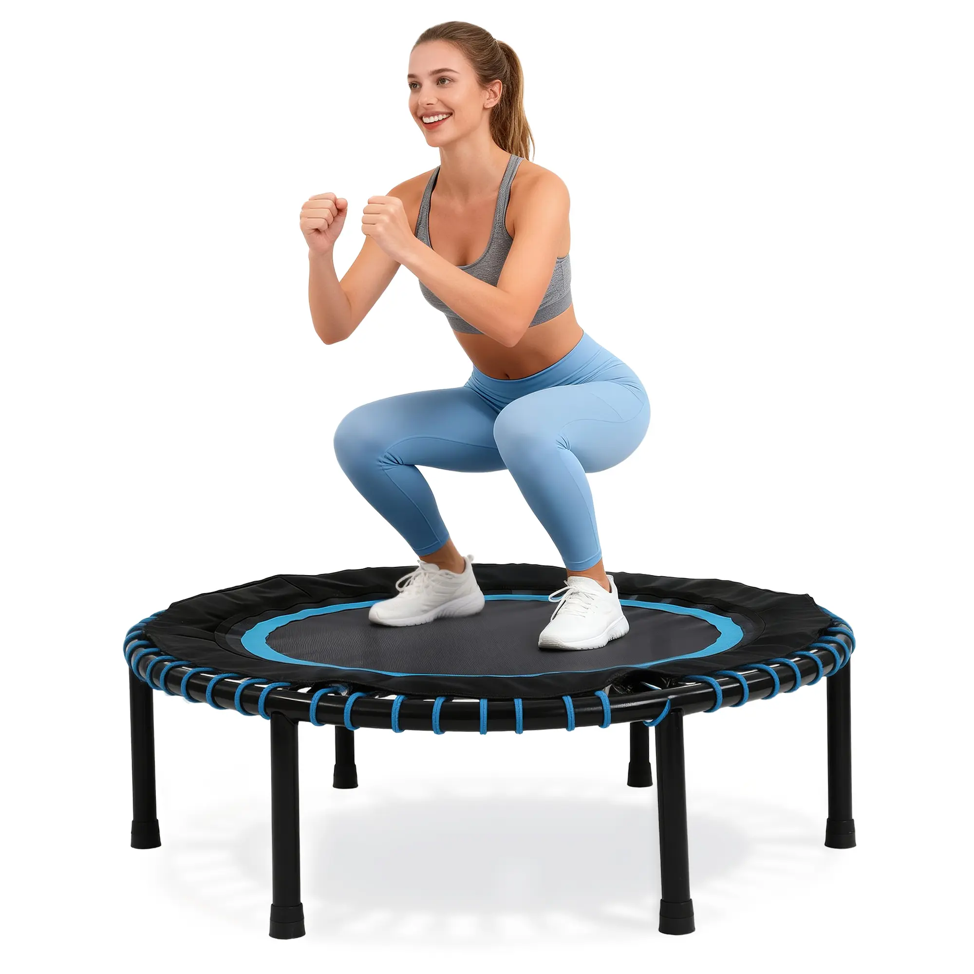 Stable Quiet 40 inch Adult Fitness Trampoline with Durable Bungees Max Load 330 lbs Ideal Mini Trampoline for Indoor Garden Workout, Great for Cardio, Balance Family Exercise