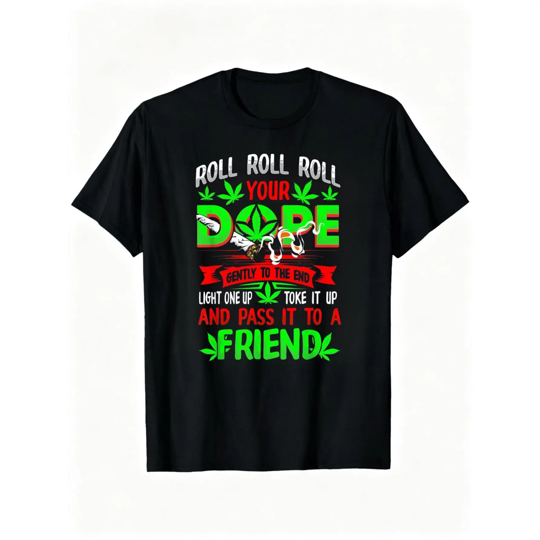 Women's Short-Sleeve Cotton Casual Distressed Graphic T-Shirt - Funny Weed Pot Lover, Joint Rolling Friend, Marijuana Smoking Theme, Shortsleeve, Round Neck, Top