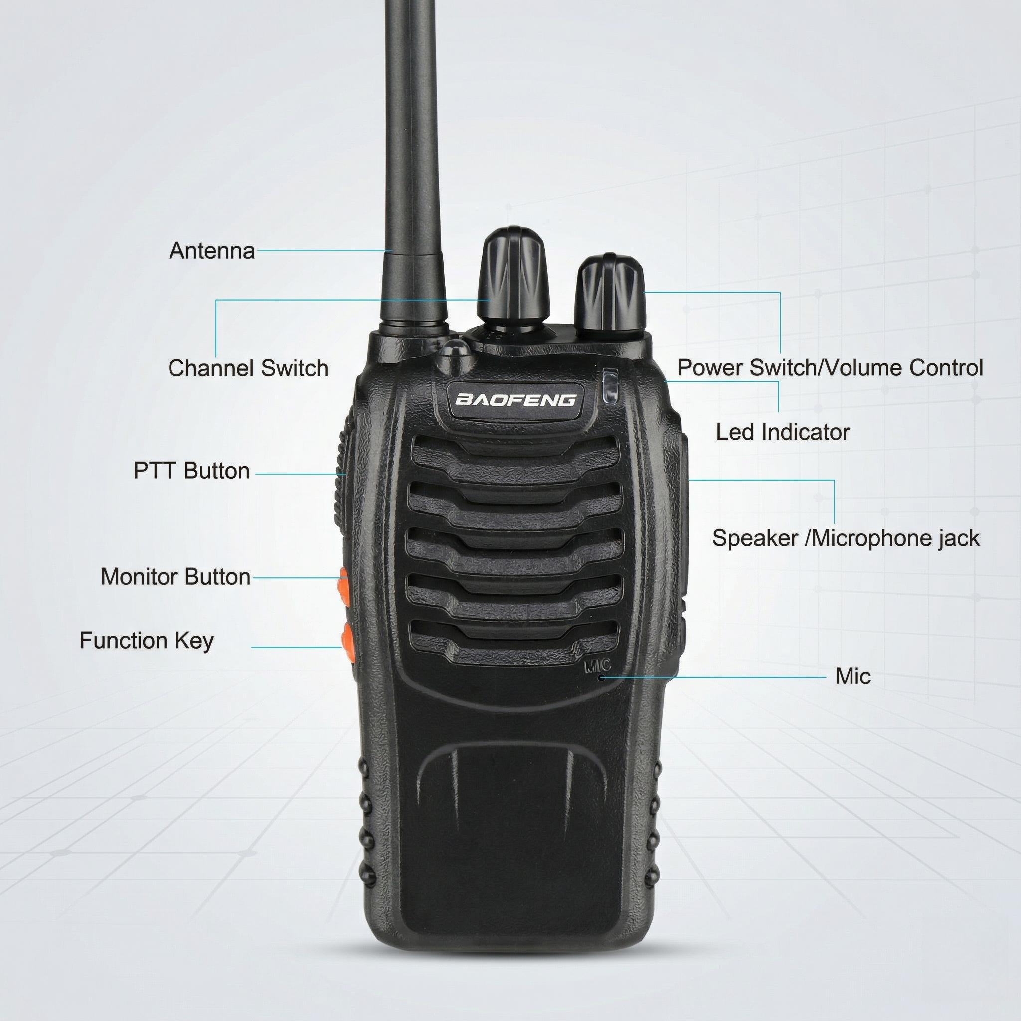 BF-88A 5W FRS Frequency Handheld Walkie Talkie Black (2pcs/Pair)