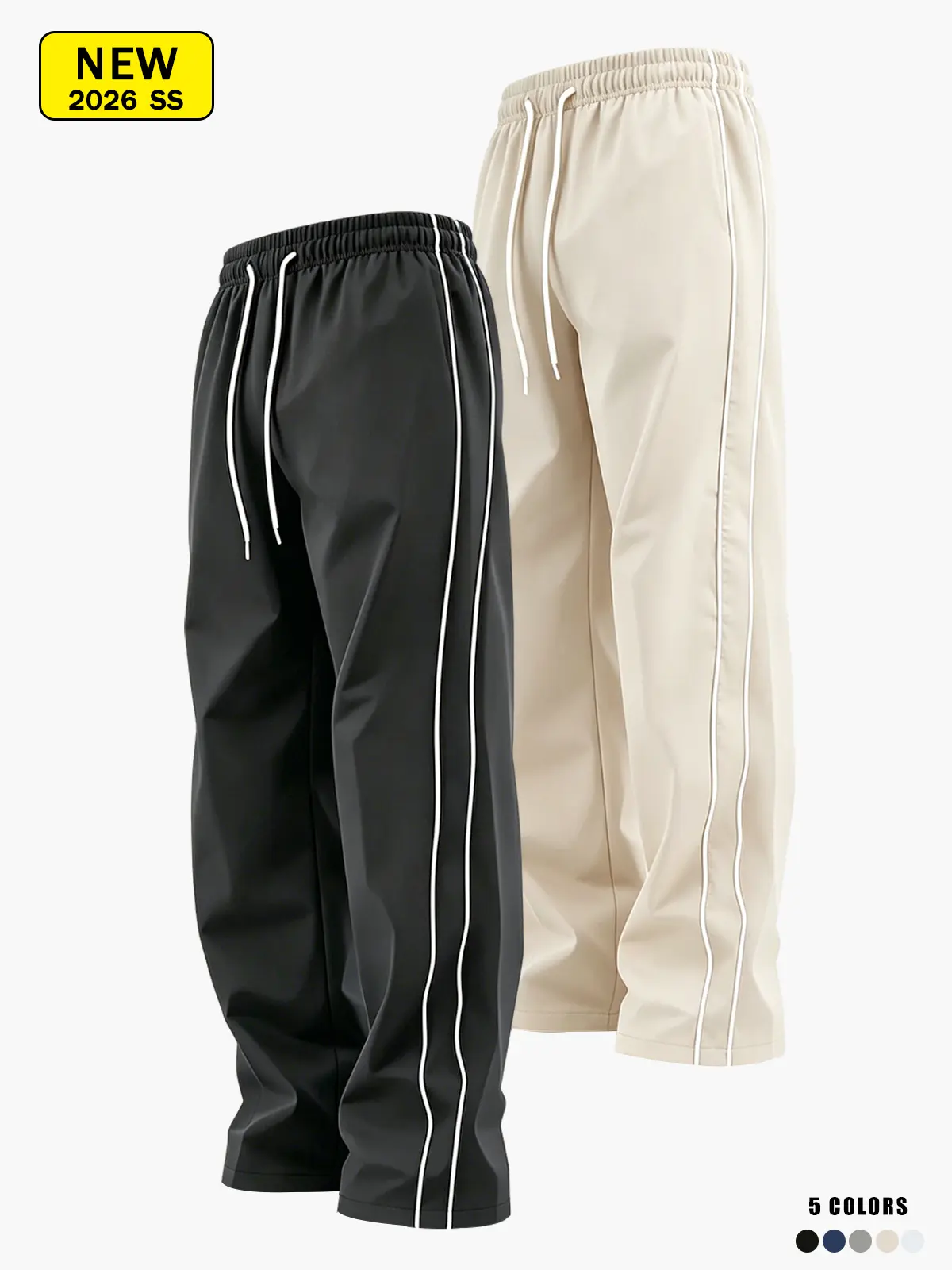 Men’s quick-dry casual sports pants for spring and autumn outdoor activities, loose straight fit with side stripe design