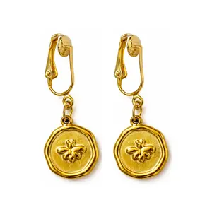 Gold Bee Charm Clip On Dangling Earrings