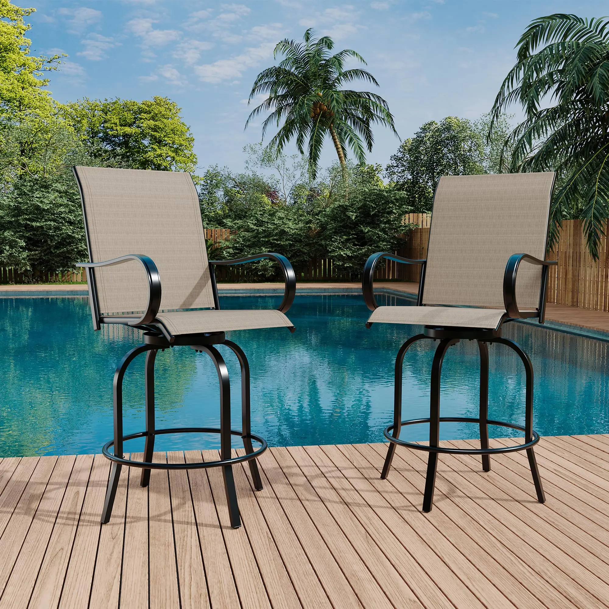🍹 Set of 2 Outdoor Swivel Bar Stools – High Back, Armrest, All-Weather – Counter Height for Deck, Garden or Backyard 🪑, Patio Furniture Sets, Outdoor Chairs