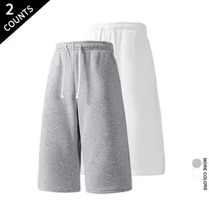 Unisex two-pack knee-length home shorts with an elastic waistband for comfort; 7-inch shorts in trendy gray-pink casual style, suitable for sports and outings. fathersdaygift