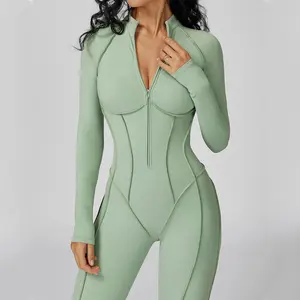Yoga Bodysuit Long Sleeved Women's Tracksuits Gym Zipper Jumpsuits Sports Workout High-intensity Fitness One-piece Tights Suit