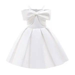 Kid Girls Princess Dress Solid Color Off The Shoulder Full Dress Performance One Piece Party Dress ZT-2170 White girlclothes