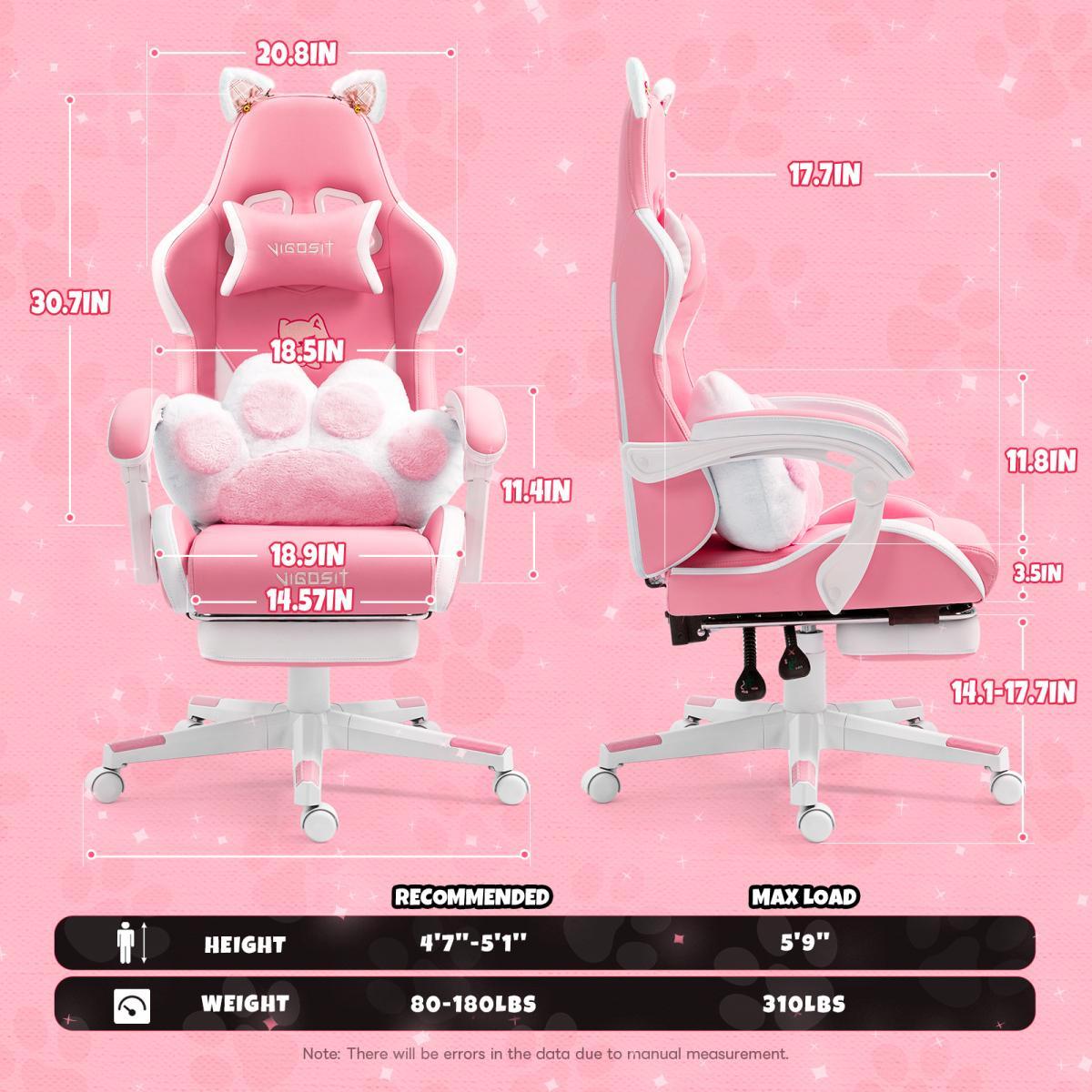 Pink Cat Ears PU Leather Ergonomic Office Desk Chair - Reclining Gaming Chair with Footrest, 310lb Capacity, 6-Position Recline, 360° Swivel, Commercial Office Furniture Camping Essential cross criss