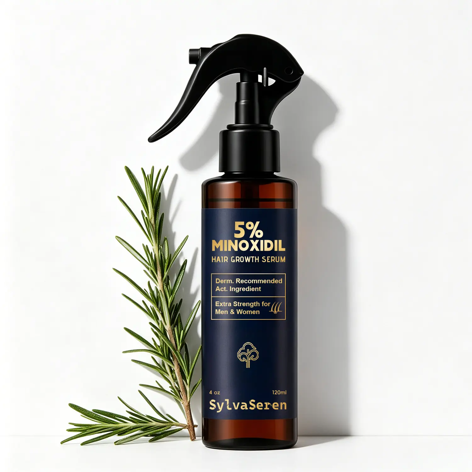 【3X Size】SylvaSeren Hair Growth Spray 5% Minoxidil for Men and Women, Helps Reduce Hair Loss & Promote Fuller Hair with Rosemary and Biotin, 120ml